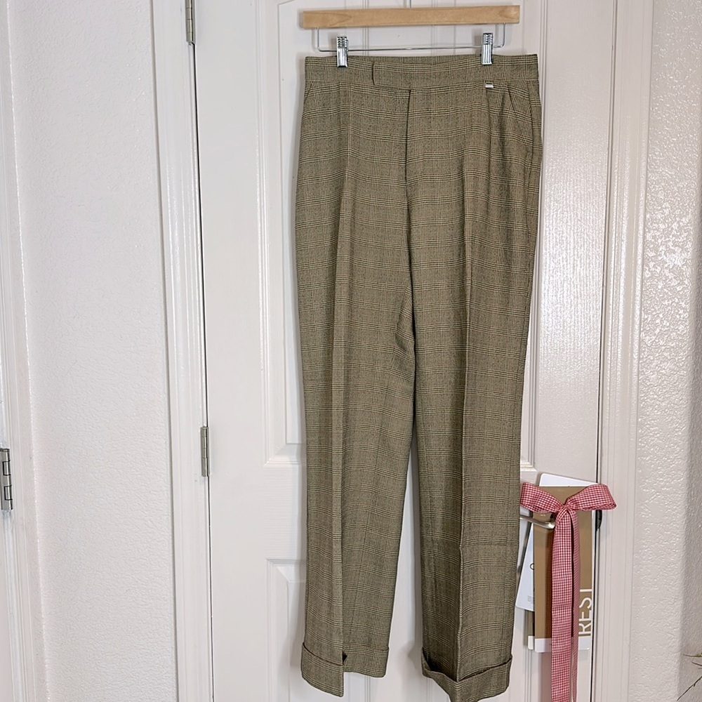 Mac Jeans wide leg brown red cuffed plaid trouser pants Size 40 small 6/8/10